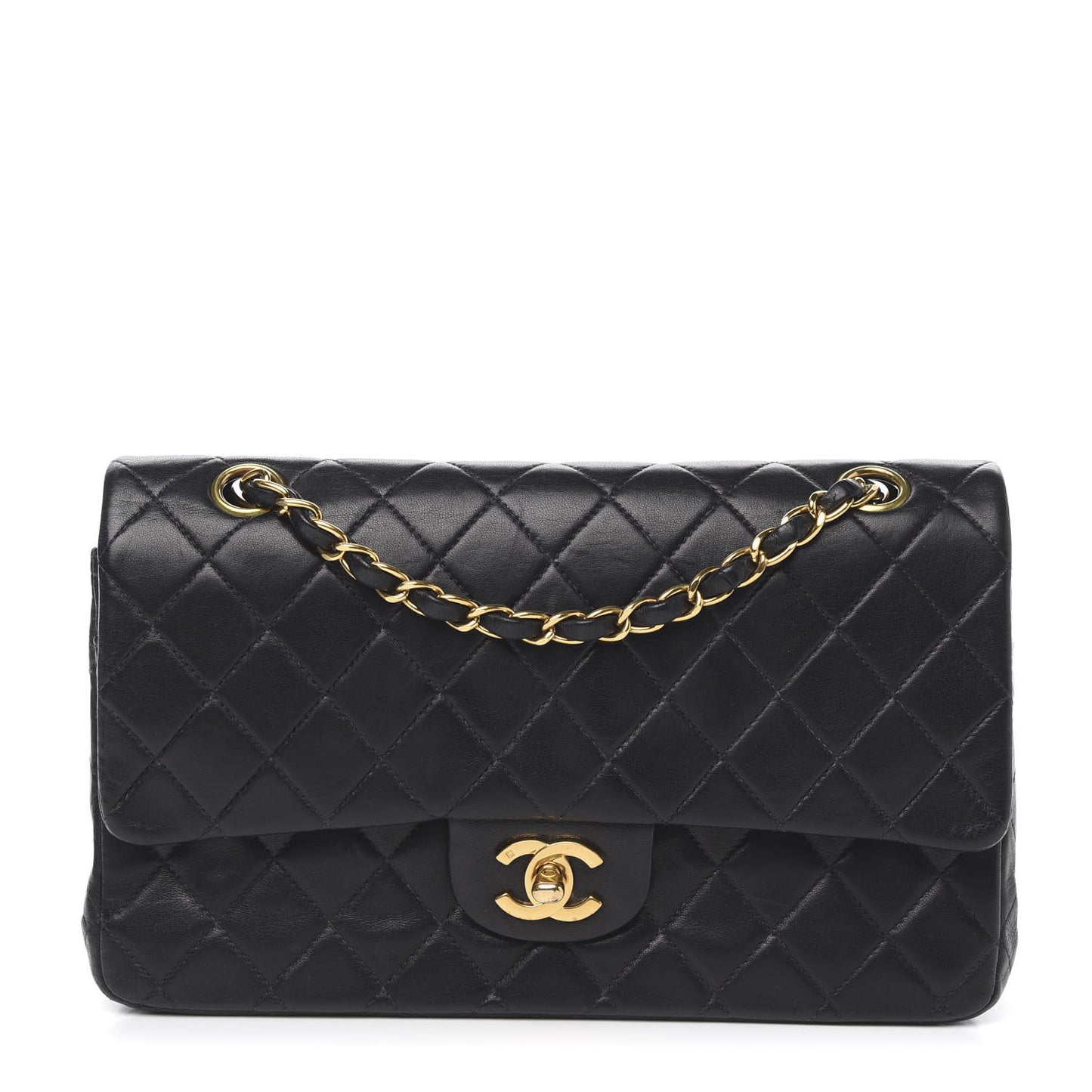Lambskin Quilted Medium Double Flap Black