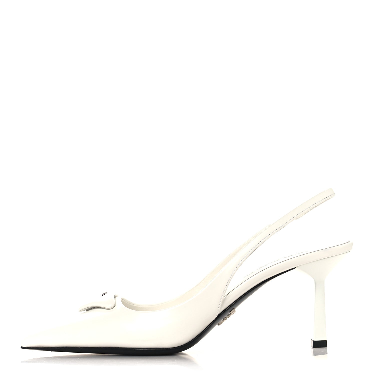 Prada Calfskin Triangle Logo Pointed Toe 75mm Slingback Pumps 36.5 White 1 of 8