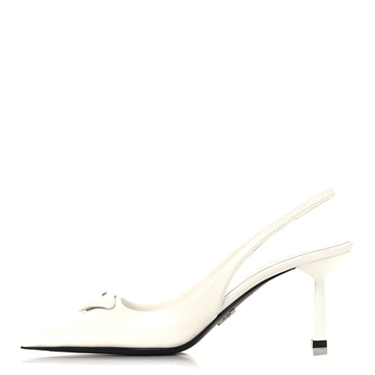 Prada Calfskin Triangle Logo Pointed Toe 75mm Slingback Pumps 36.5 White 1 of 8