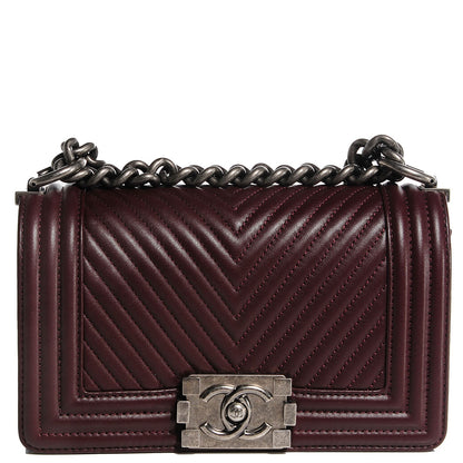 Chanel Calfskin Chevron Quilted Small Boy Flap Burgundy 1 of 9