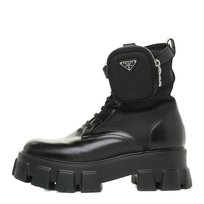Prada Spazzolato Rois Nylon Metal Triangle Logo Monolith Pouch Pocket 55mm Boots 39.5 Black 1 of 20