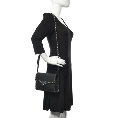 Valentino Garavani Pebbled Calfskin Medium Rockstud Flip Lock Crossbody Bag Black 3 of 10