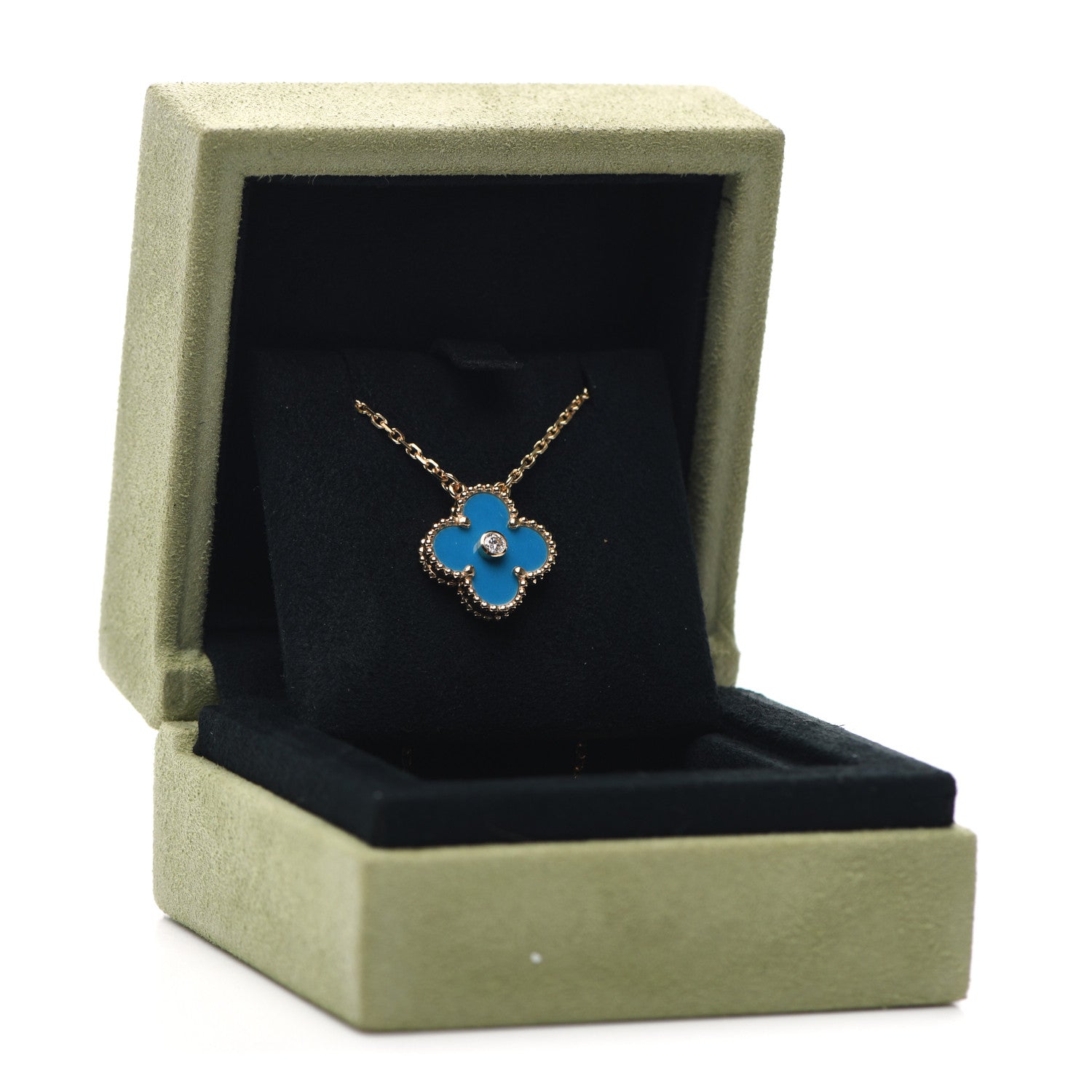 Van Cleef & Arpels 18K Yellow Gold Diamond Celestial Blue Sevres Porcelain Vintage Alhambra Pendant Necklace 8 of 8