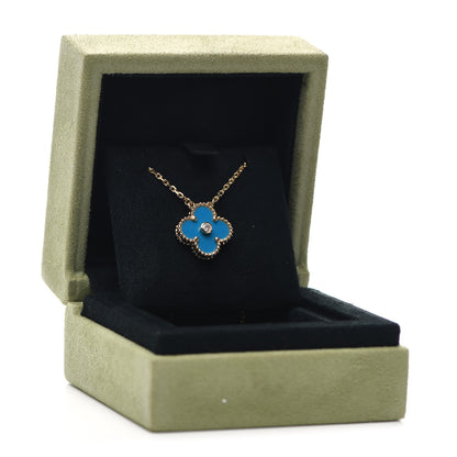 Van Cleef & Arpels 18K Yellow Gold Diamond Celestial Blue Sevres Porcelain Vintage Alhambra Pendant Necklace 8 of 8