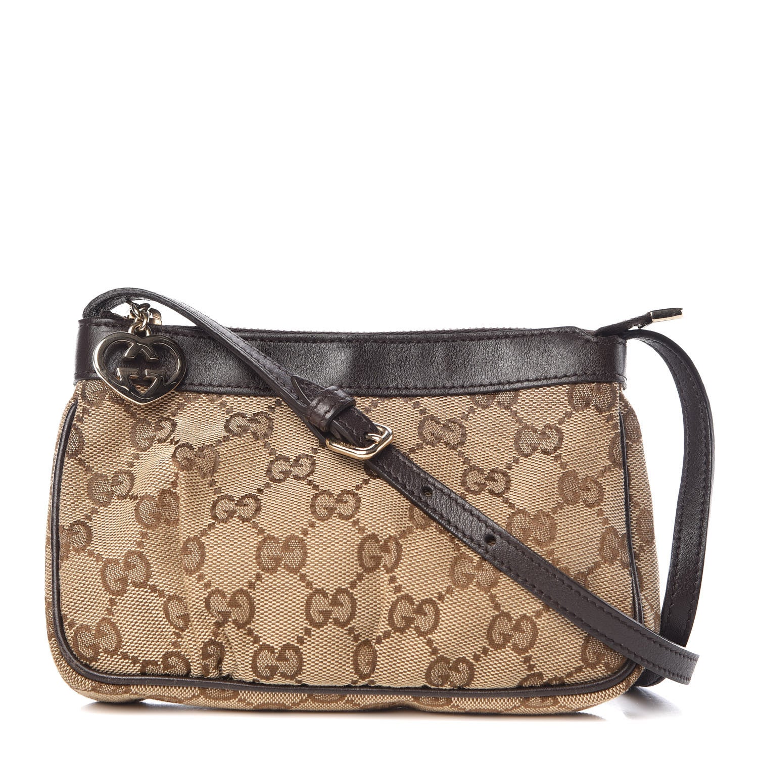 Gucci Monogram GG Heart Charm Crossbody Pochette Brown 1 of 7