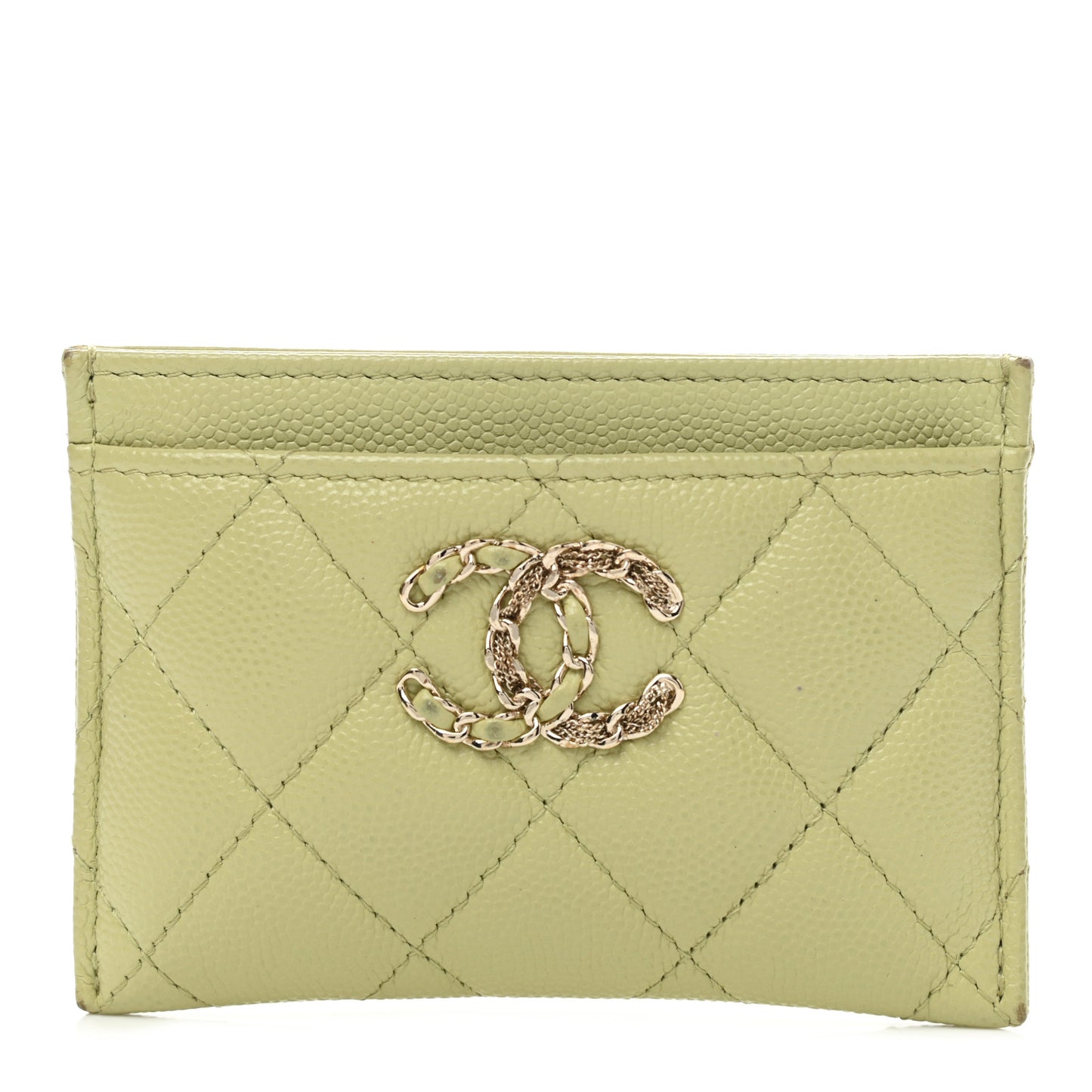 Caviar Quilted French New Wave Card Holder Light Green