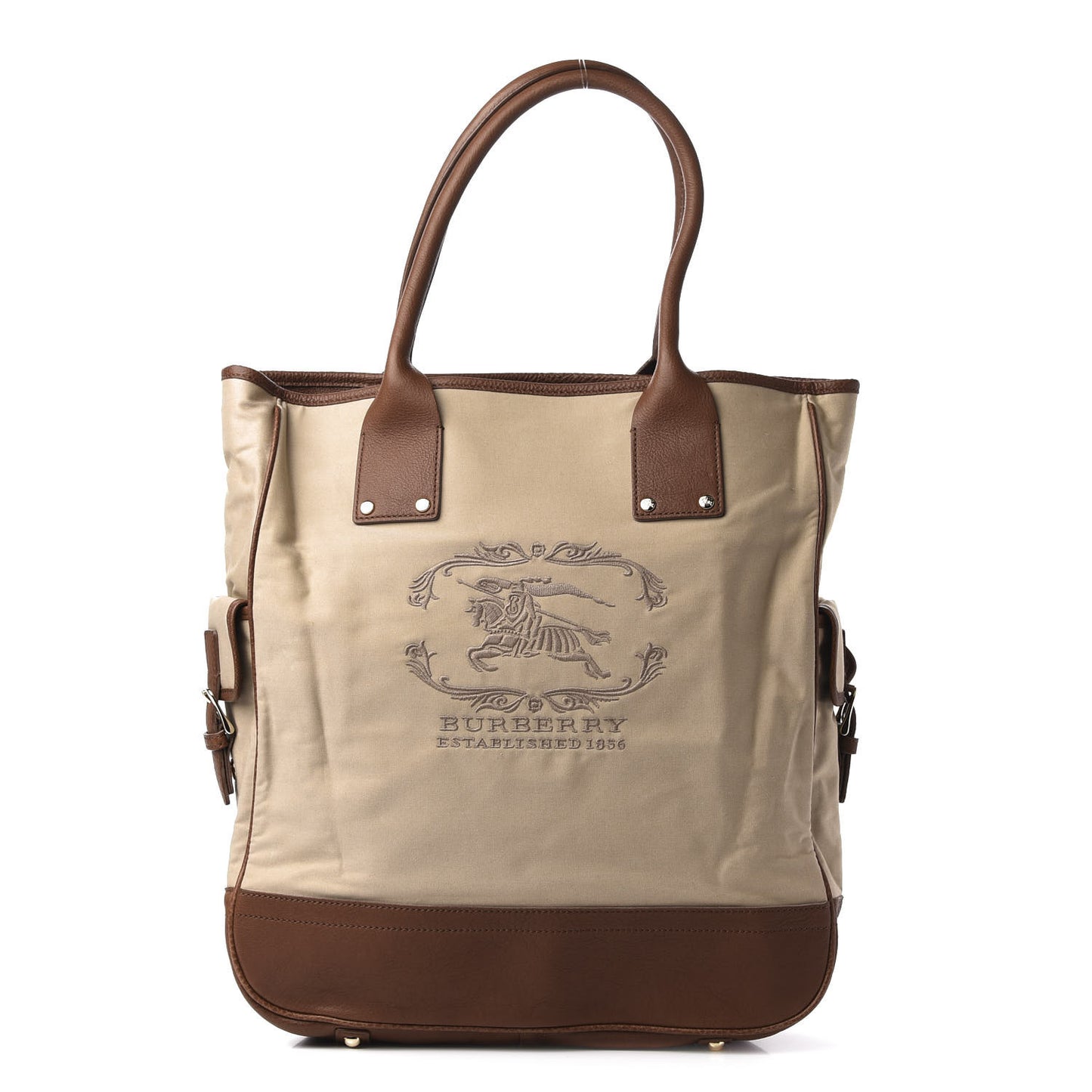 Canvas Calfskin Crest Embroidered Flat Tote Brown