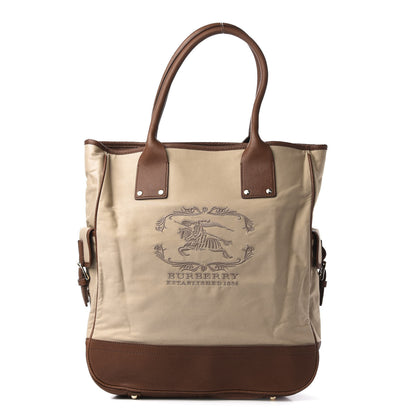 Burberry Canvas Calfskin Crest Embroidered Flat Tote Brown 1 of 9