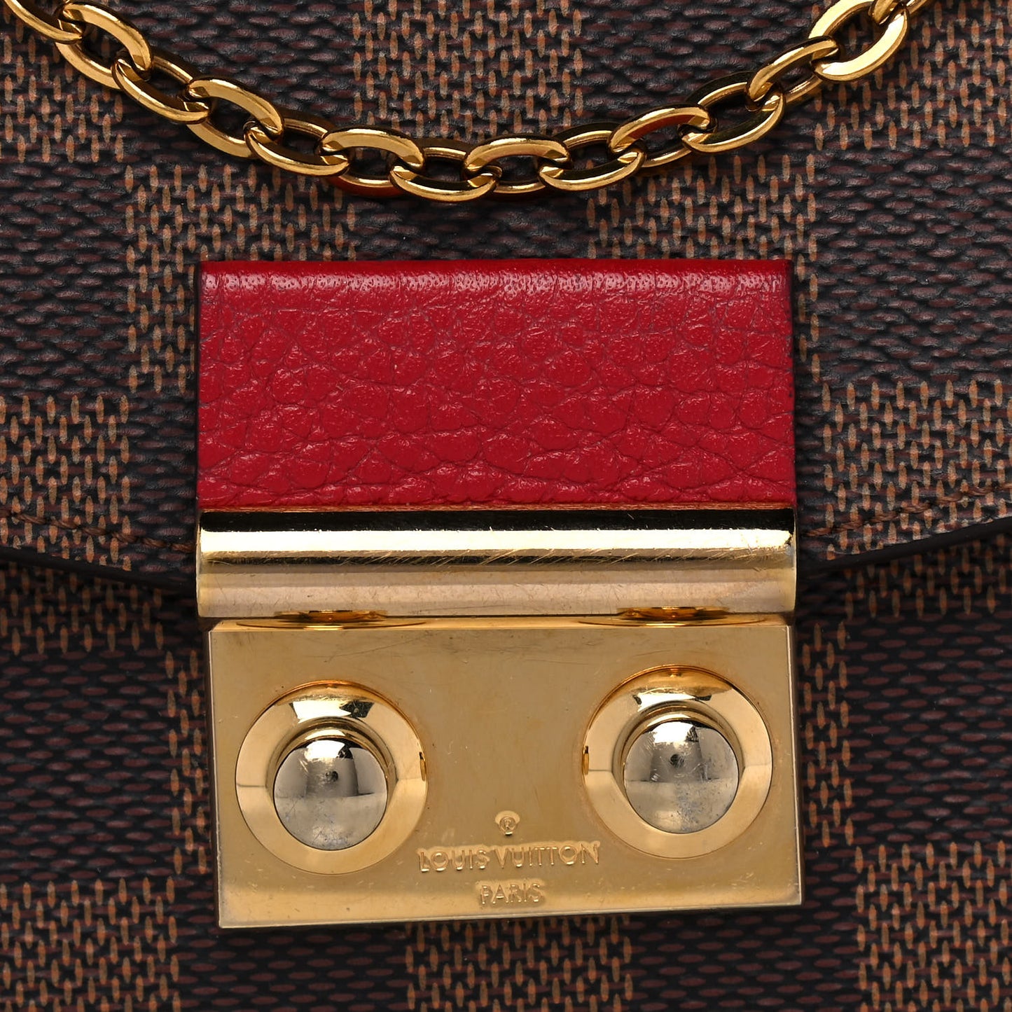 Damier Ebene Croisette Chain Wallet Scarlet