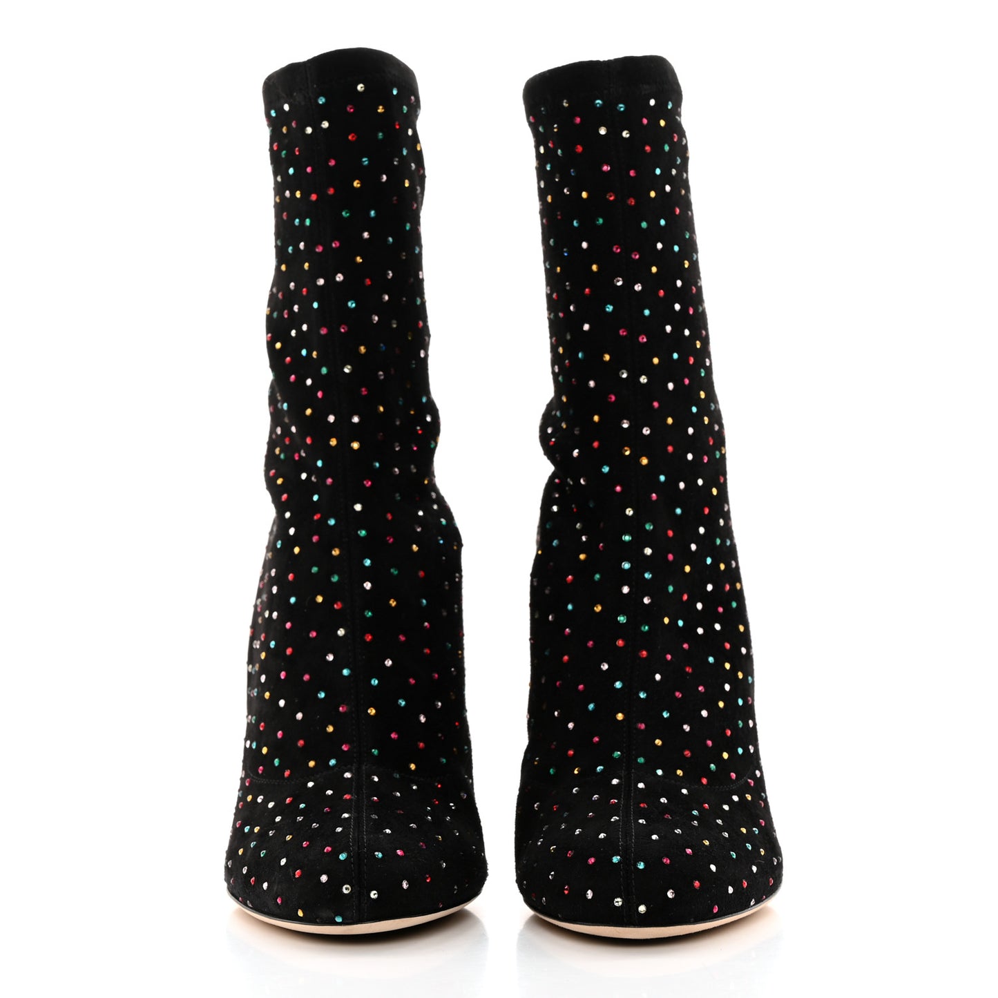 Suede Scattered Crystal Embellished Maine 100 Booties 39 Black Multicolor