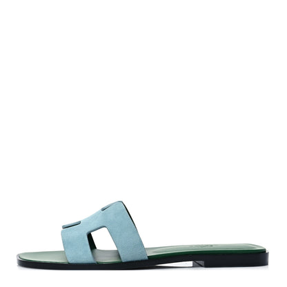 Hermes Suede Goatskin Oran Sandals 38.5 Vert D'Eau 1 of 8