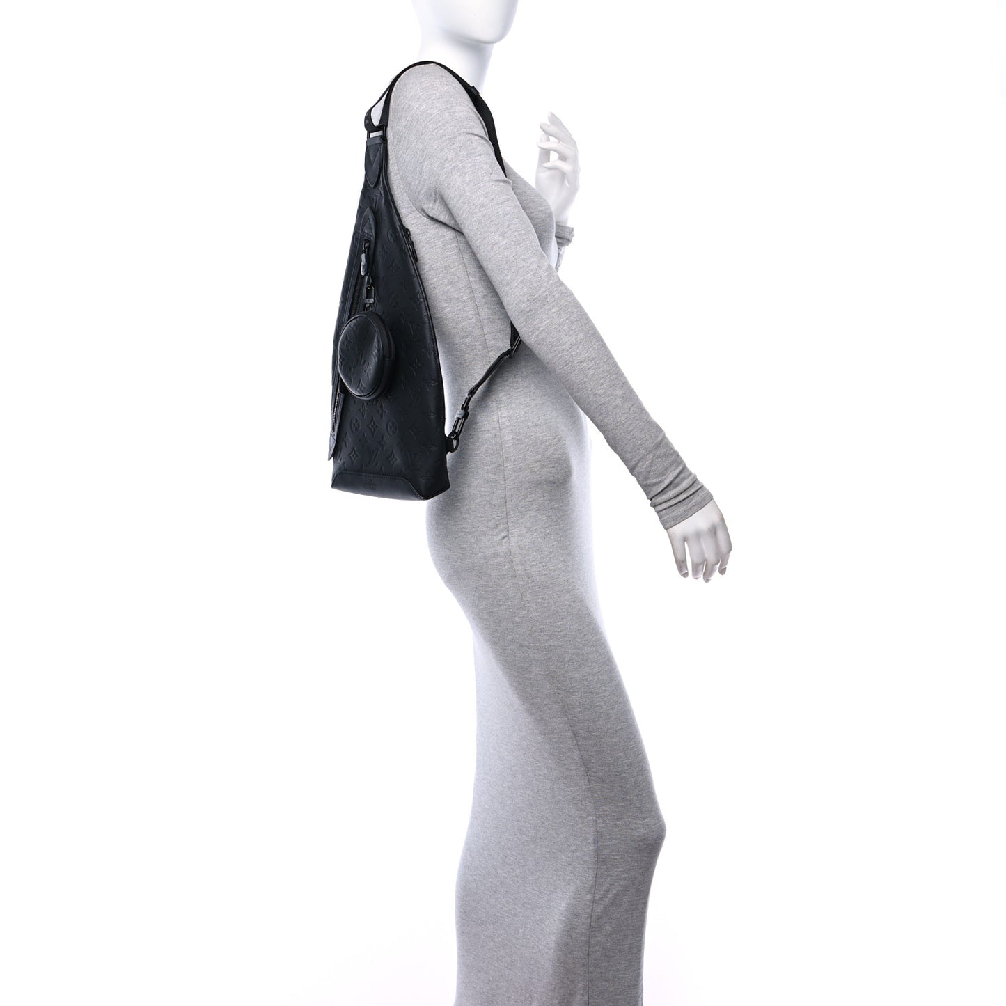 Calfskin Shadow Monogram Duo Slingbag Black