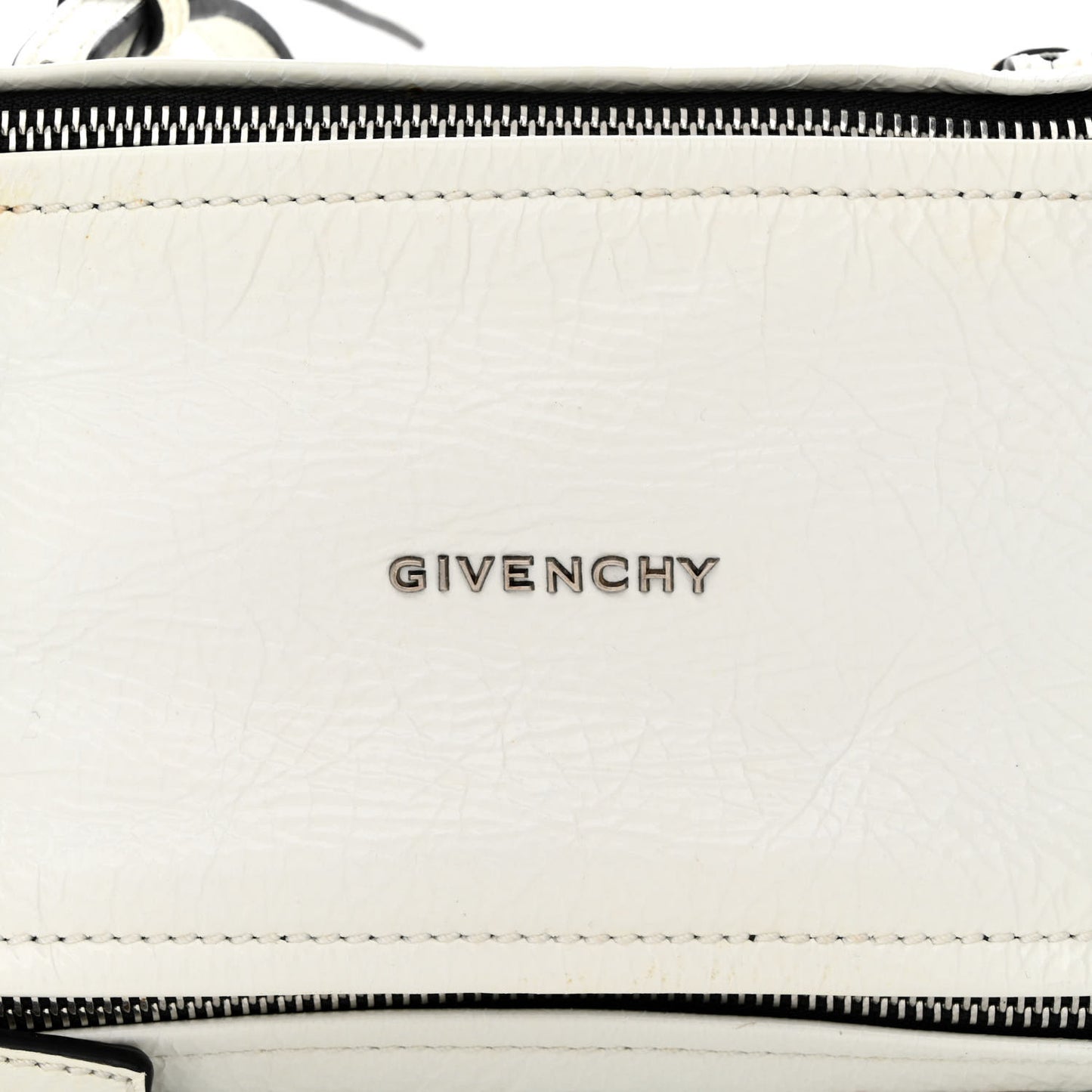 Crinkled Patent Deerskin Mini Pandora White