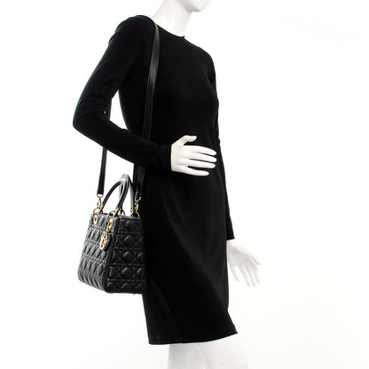 Christian Dior Lambskin Cannage Medium Lady Dior Black 2 of 8