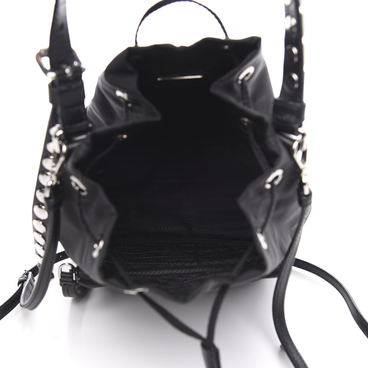 Prada Tessuto Nylon Studded New Vela Mini Bucket Crossbody Bag Black 5 of 9