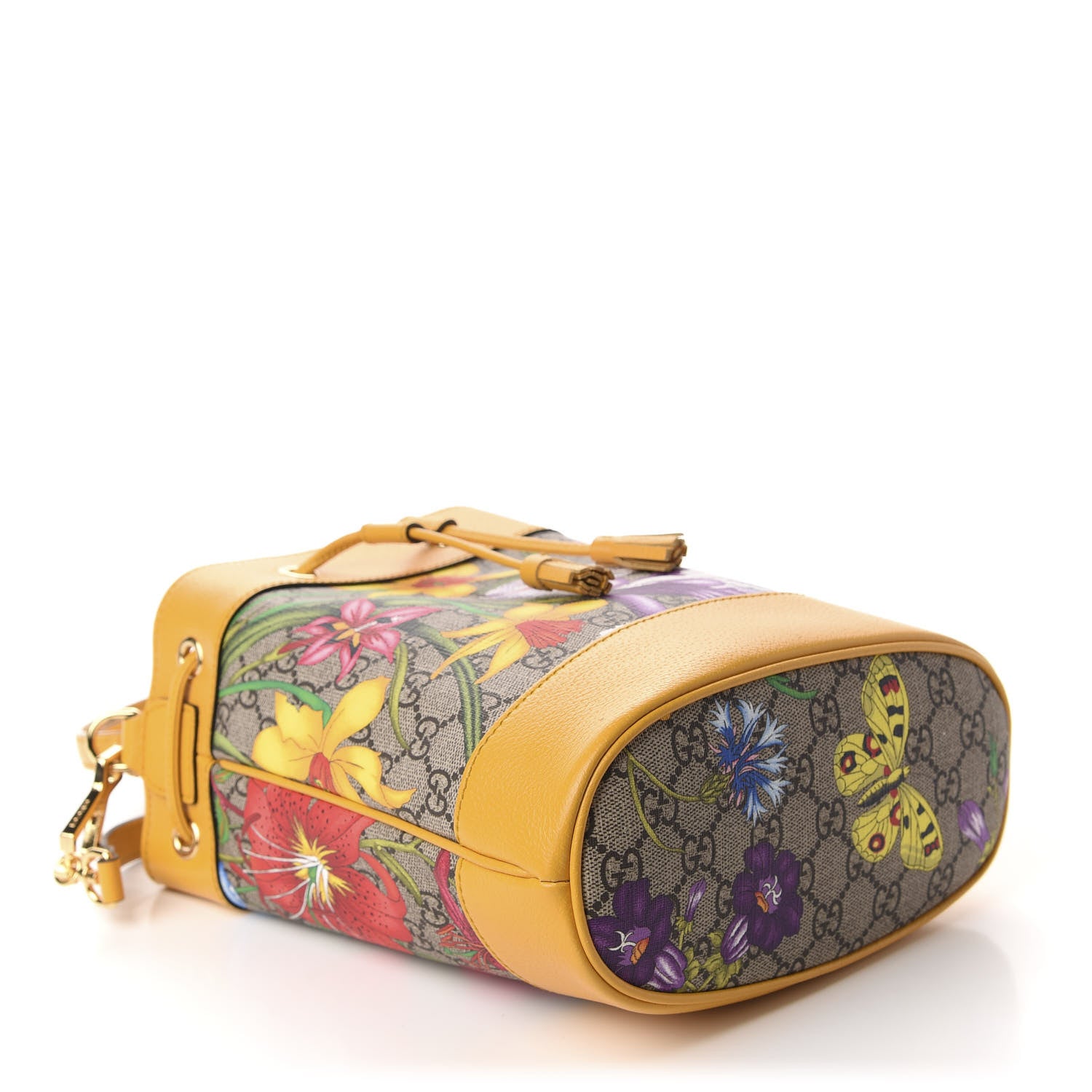 Gucci GG Supreme Monogram Flora Small Ophidia Bucket Bag Beige Multicolor Crop 4 of 10