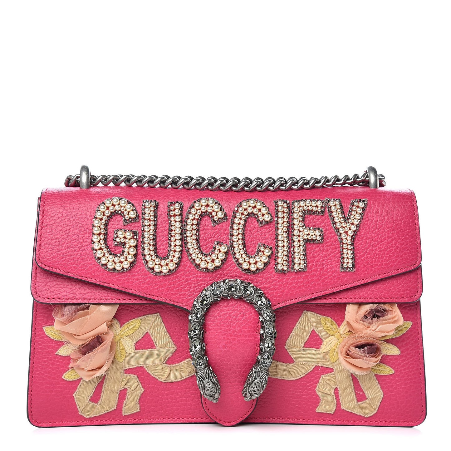 Pebbled Calfskin Embellished Guccify Small Dionysus Shoulder Bag Rosa
