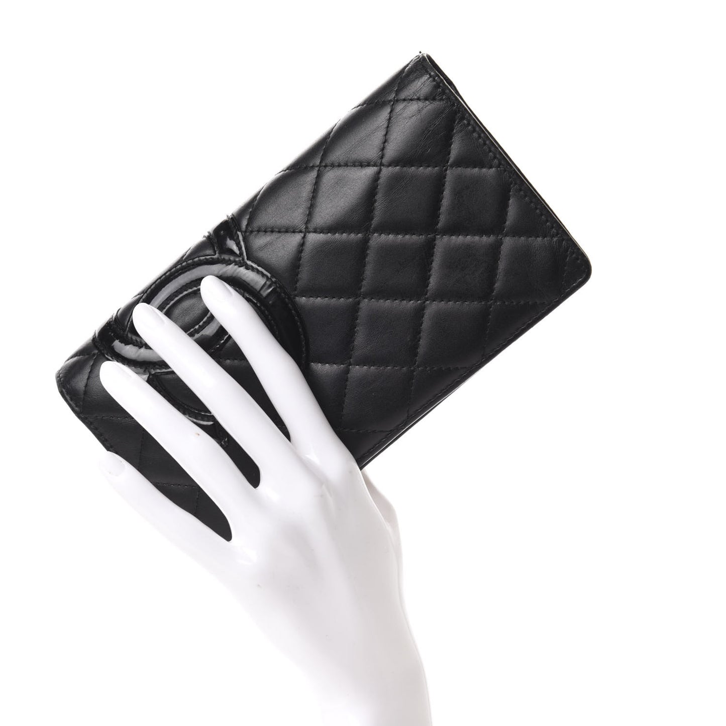 Calfskin Quilted Cambon Yen Wallet Black