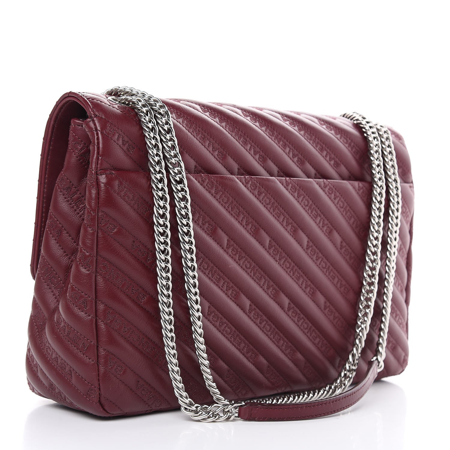 Balenciaga Calfskin Logo Matelasse Large BB Flap Chain Shoulder Bag Burgundy 3 of 12