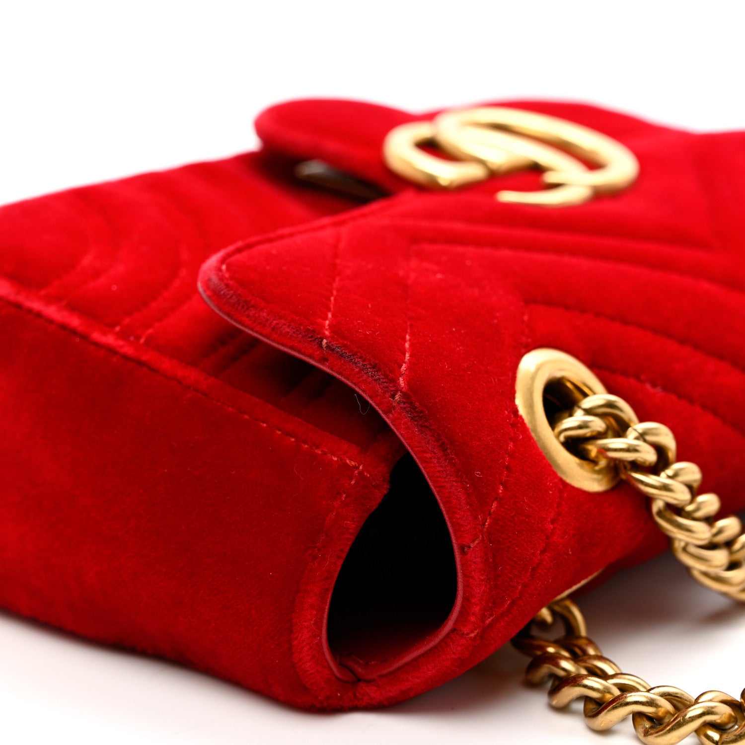 Gucci Velvet Matelasse Mini GG Marmont Shoulder Bag Hibiscus Red 10 of 10