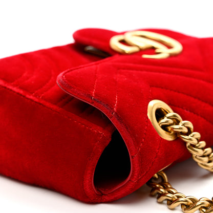 Gucci Velvet Matelasse Mini GG Marmont Shoulder Bag Hibiscus Red 10 of 10