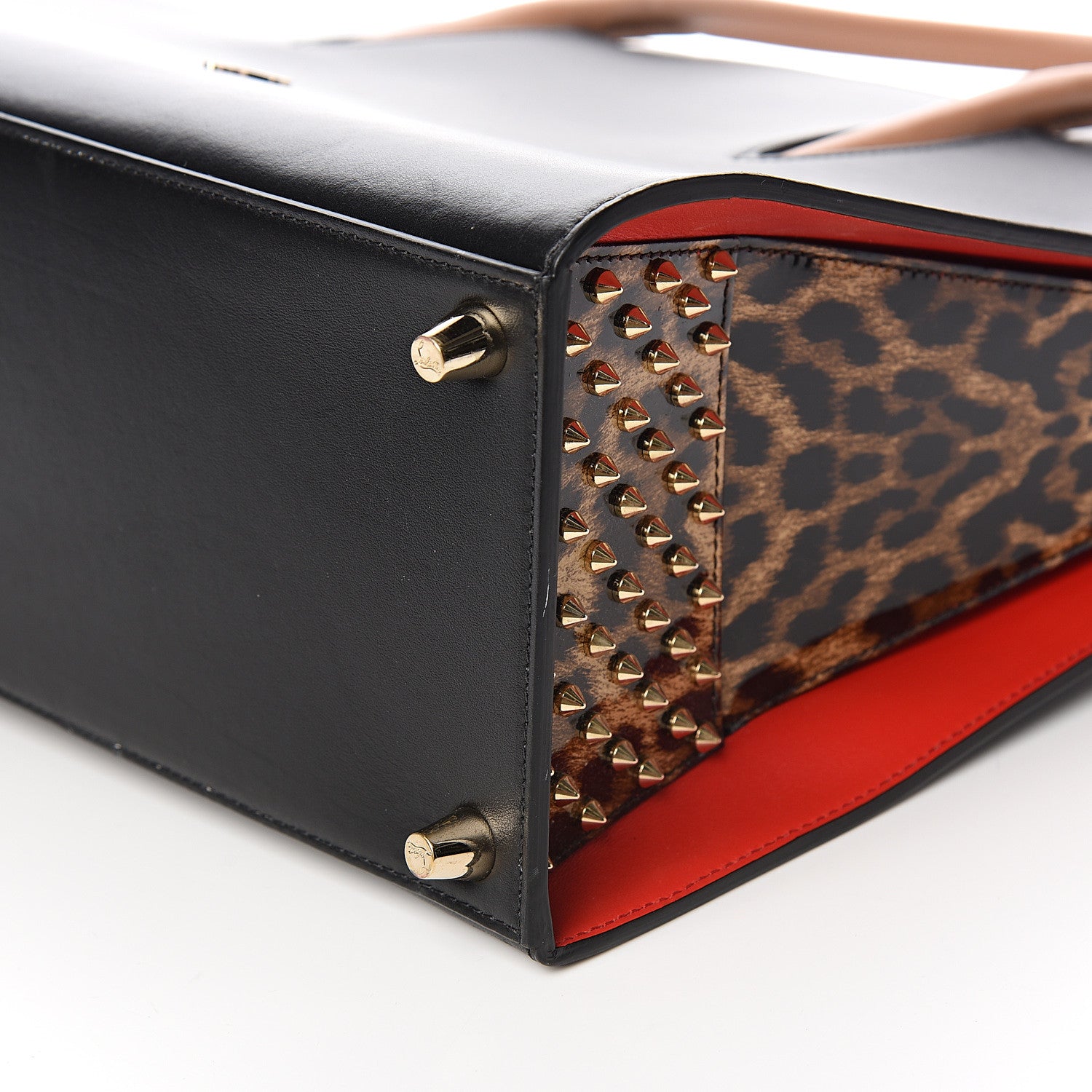 Christian Louboutin Calfskin Patent Leopard Spiked Large Paloma Black 10 of 11