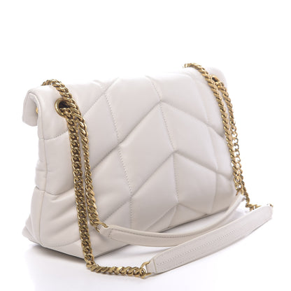 Saint Laurent Lambskin Quilted Small Loulou Puffer Monogram Chain Satchel Blanc Vintage 3 of 9