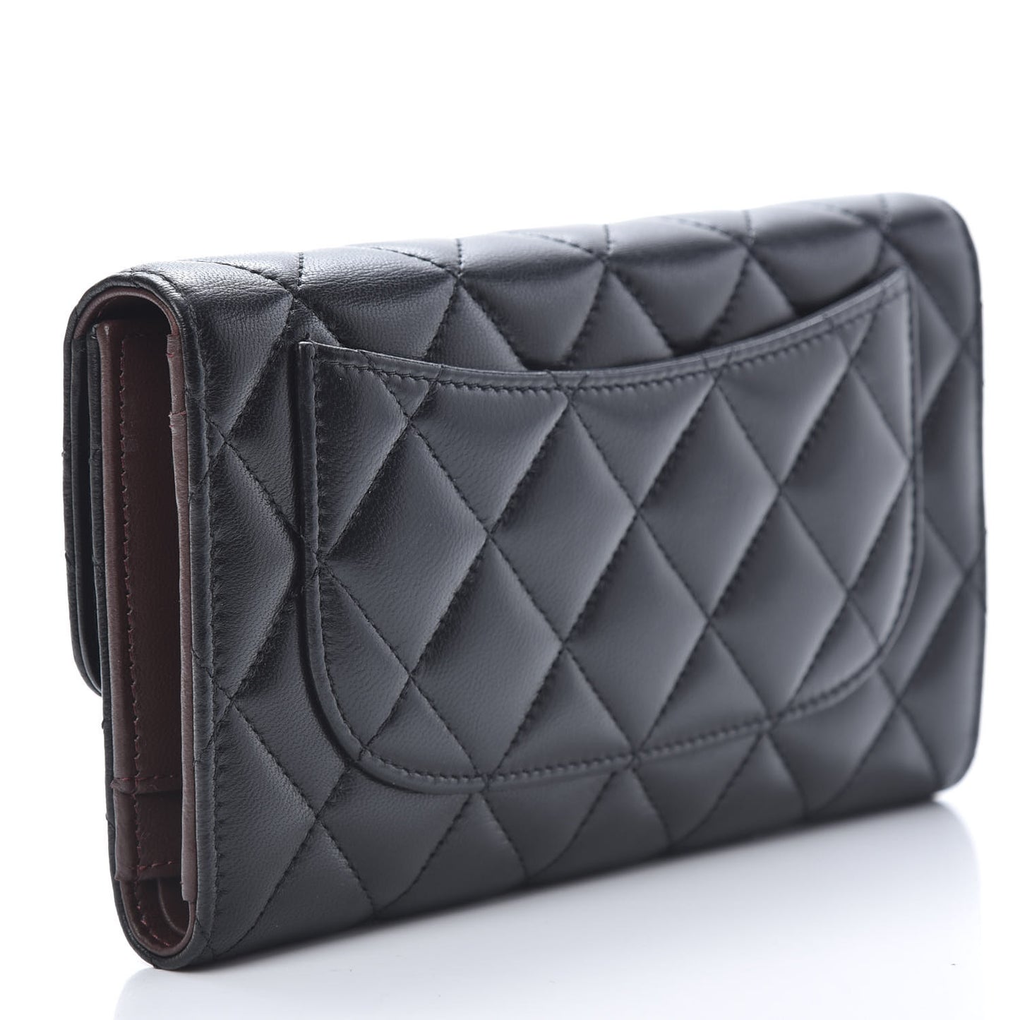 Lambskin Quilted Large Flap Wallet Black