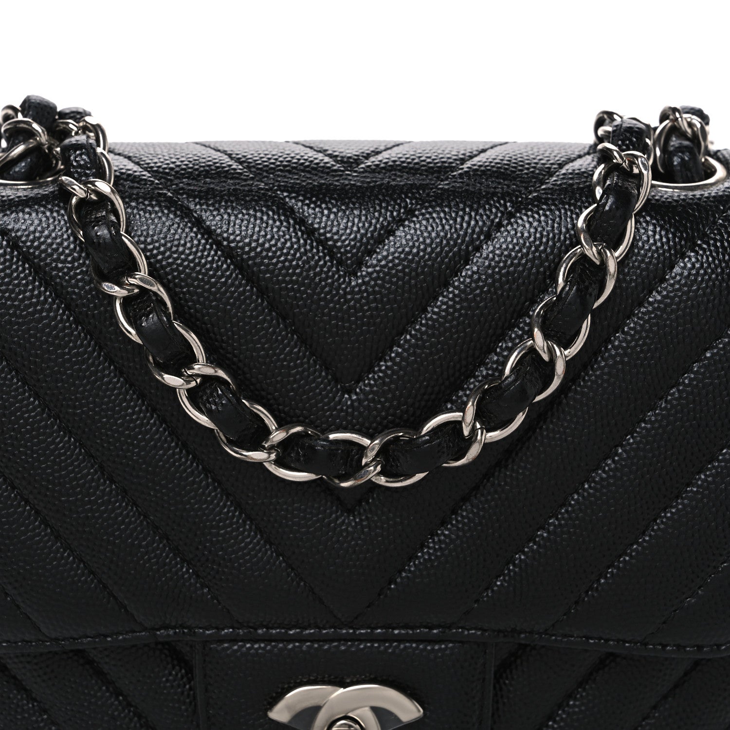 Chanel Caviar Chevron Quilted Mini Square Flap Black 8 of 10