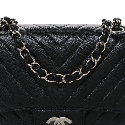 Chanel Caviar Chevron Quilted Mini Square Flap Black 8 of 10