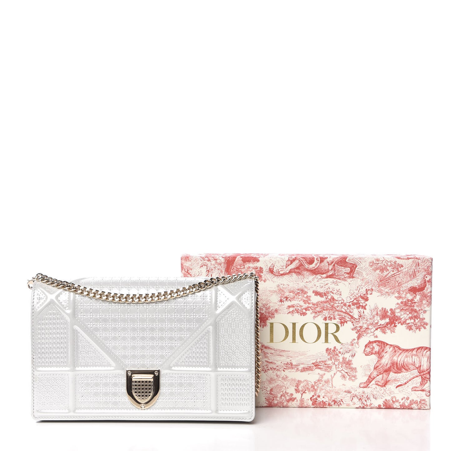 Patent Micro-Cannage Diorama Wallet on Chain Pouch White