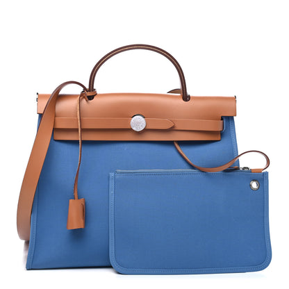 Hermes Vache Hunter Toile Herbag Zip 31 PM Azur Natural 1 of 9