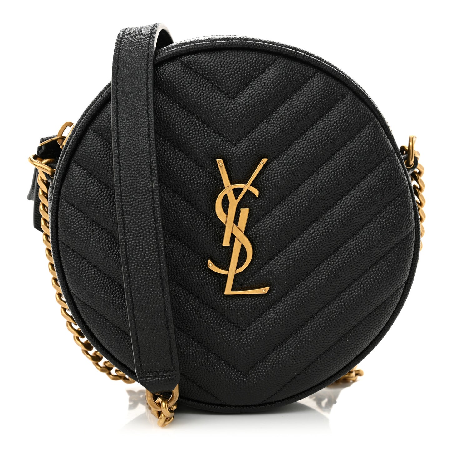 Grain De Poudre Matelasse Chevron Quilted Round Vinyle Camera Bag Black