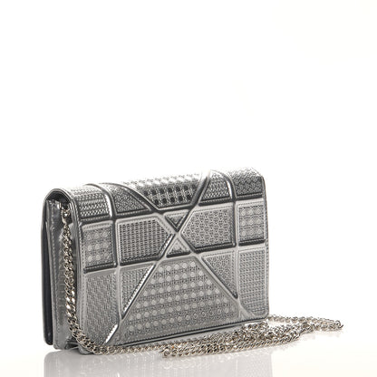 Christian Dior Metallic Patent Micro-Cannage Diorama Wallet on Chain Pouch Silver 3 of 9