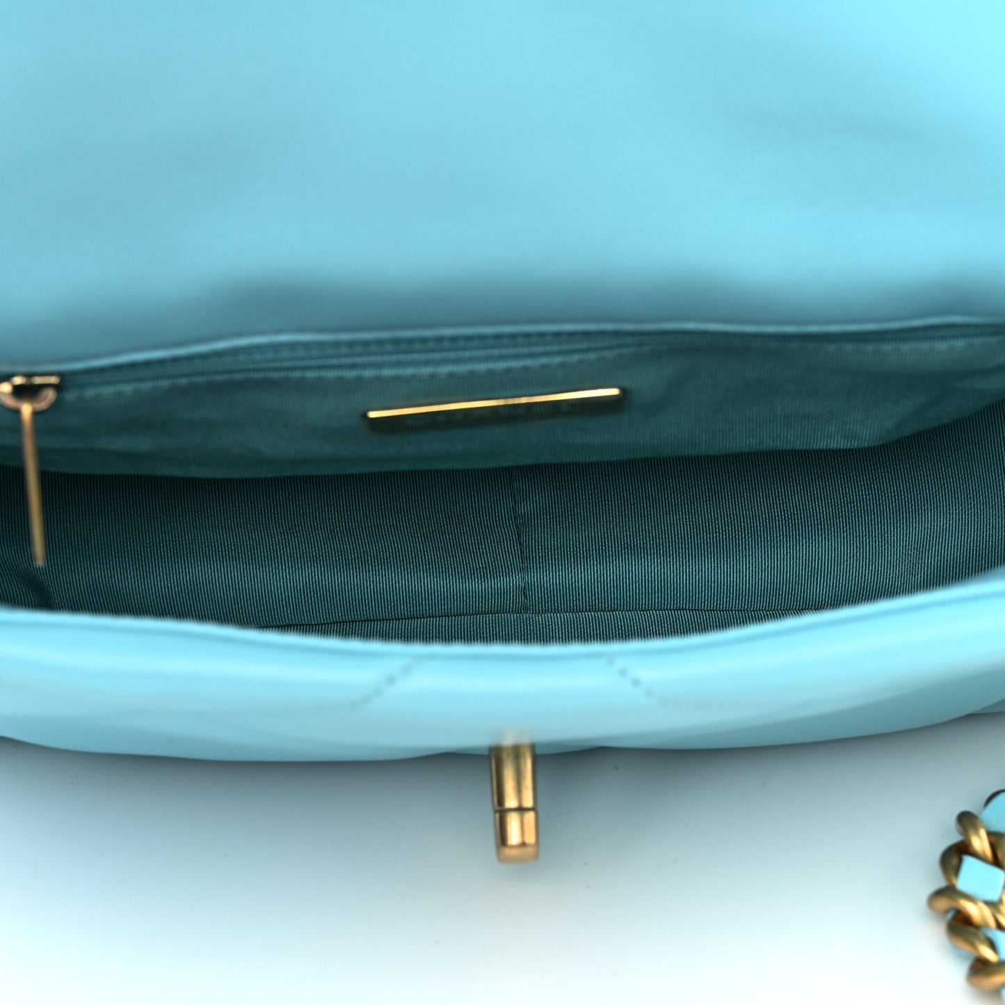 Shiny Lambskin Quilted Medium Chanel 19 Flap Light Blue