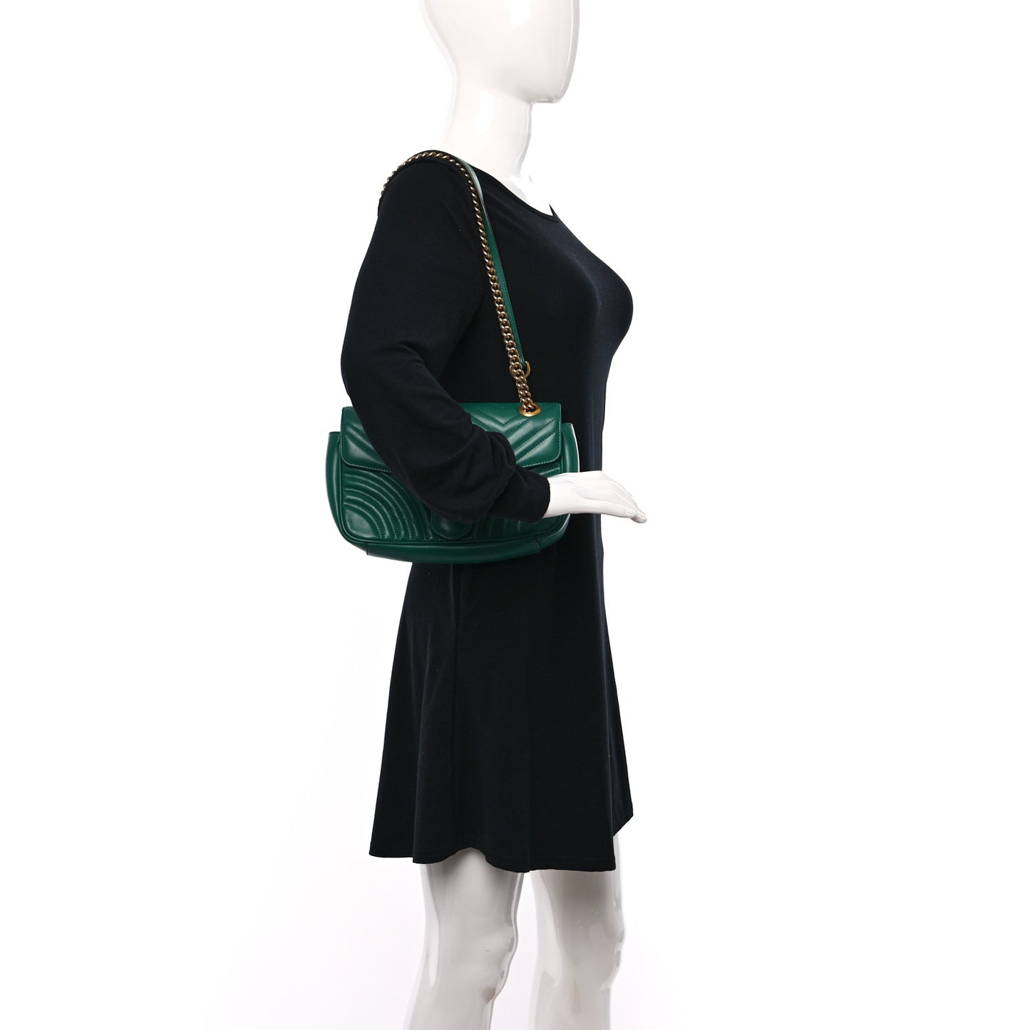 Calfskin Matelasse Small GG Marmont Shoulder Bag Emerald Green