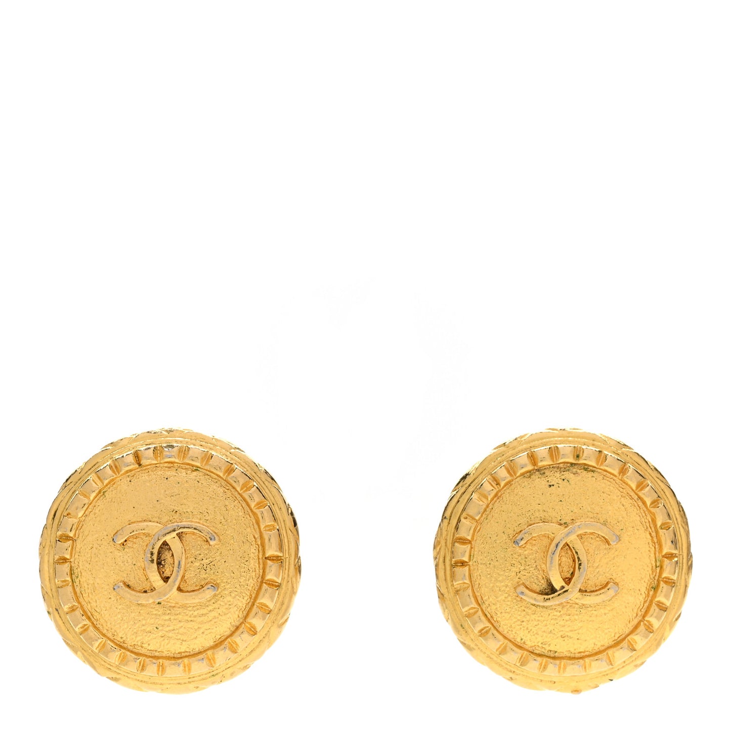 Metal CC Round Clip On Earrings Gold