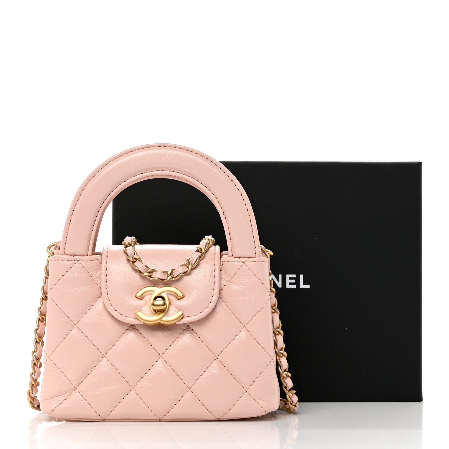 Chanel Shiny Aged Calfskin Quilted Mini Nano Kelly Shopper Light Pink 8 of 8