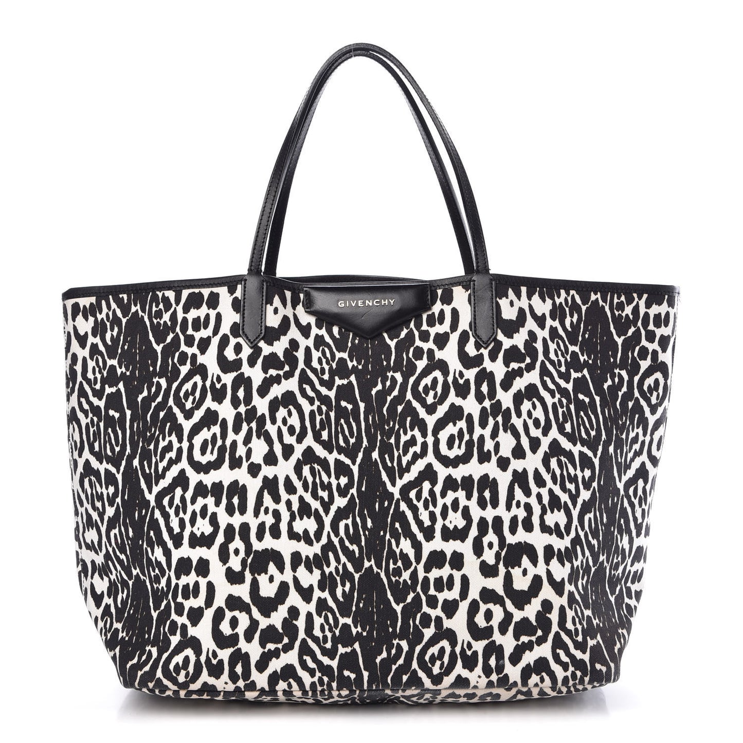 Canvas Jaguar Print Large Antigona Tote Black White