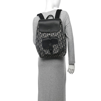 Christian Dior Oblique Jacquard Grained Calfskin Drawstring Saddle Backpack Beige Black 2 of 11