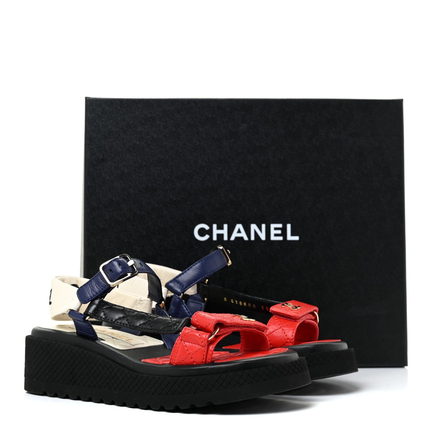 Lambskin Logo Platform Sandals 35.5 Red Black Ivory Navy Blue