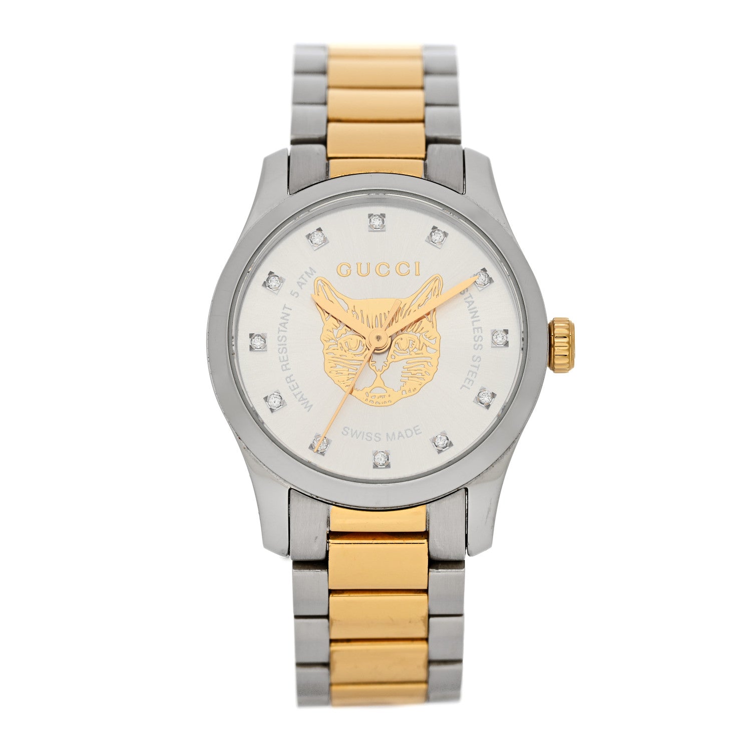 Gucci Stainless Steel Diamond 27mm G-Timeless Two Tone Cat Quartz Watch 1 of 6