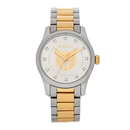 Gucci Stainless Steel Diamond 27mm G-Timeless Two Tone Cat Quartz Watch 1 of 6