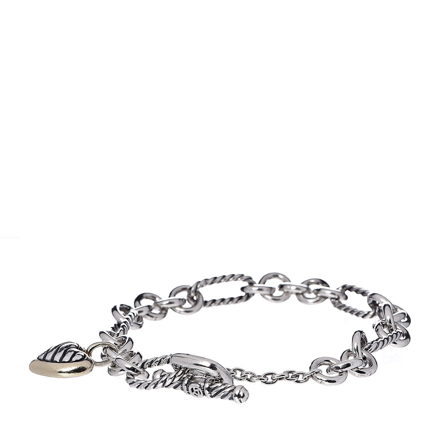 Sterling Silver 18K Yellow Gold Cable Heart Charm Bracelet