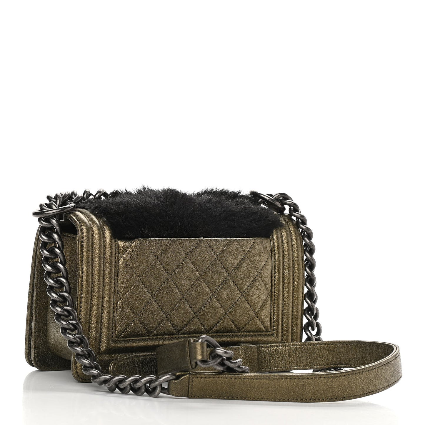 Metallic Calfskin Fur Small Boy Flap Gold