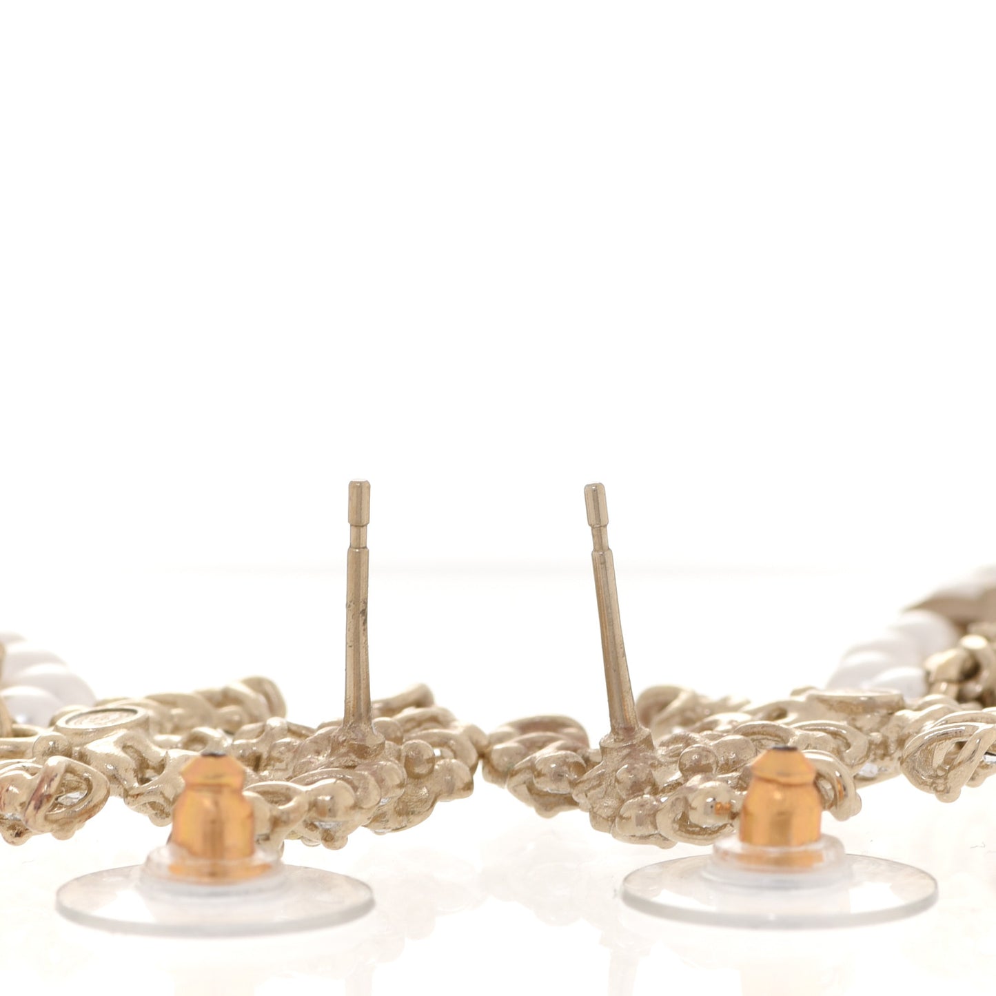 Pearl Crystal CC Chain Drop Earrings Light Gold Pearly White