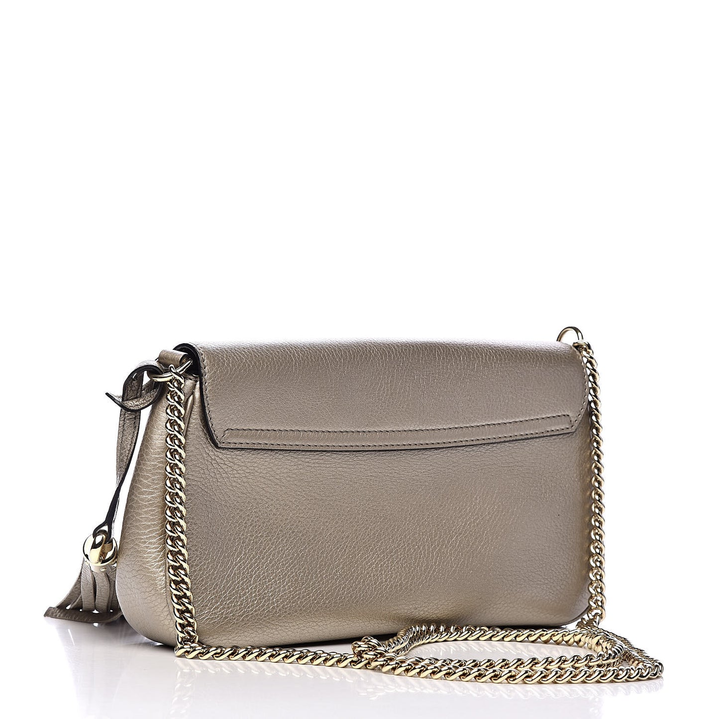 Metallic Pebbled Calfskin Medium Soho Flap Crossbody Golden Beige