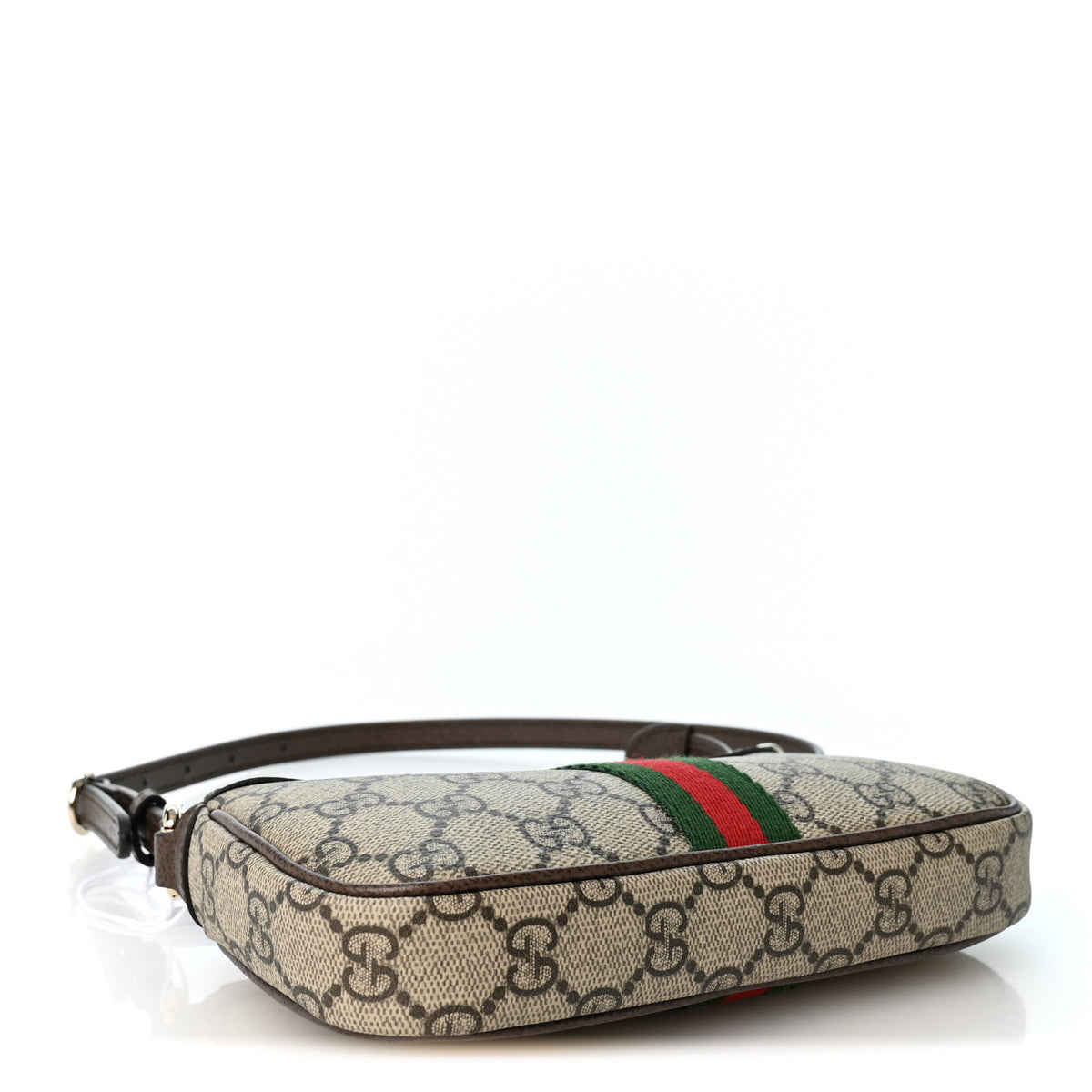 GG Supreme Monogram Textured Dollar Calfskin Web Mini Ophidia Shoulder Bag Beige Ebony New Acero