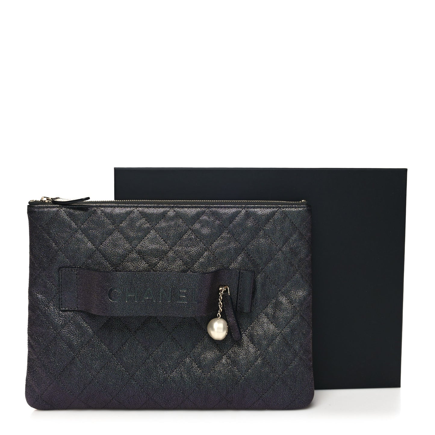 Iridescent Caviar Medium Night by the C Pouch Clutch Black