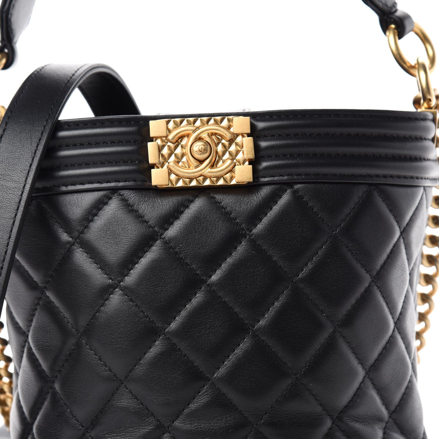 Calfskin Quilted Boy Bucket Bag Black